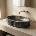 Fluted Marble Vessel Sink – Luxury Oval Bathroom Basin | Petra Vera