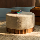 Oberon Footstool | Speckled Stone Sustainable Boucle & Walnut