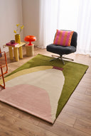 Nuage sucré – Tapis en laine multicolore vert et rose
