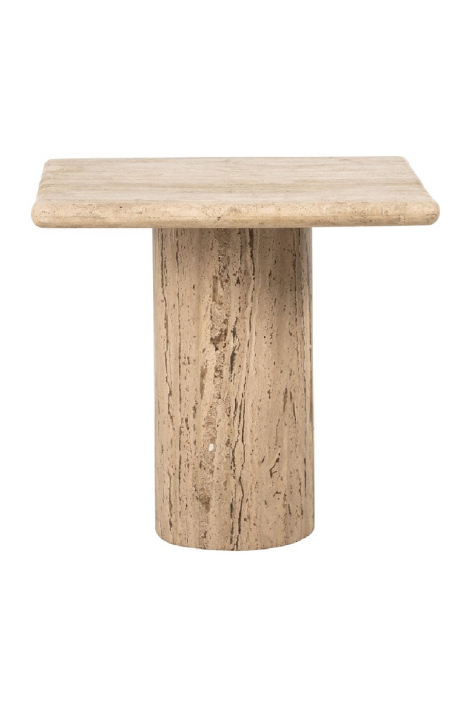 Square Travertine Pedestal Side Table | OROA Hampton