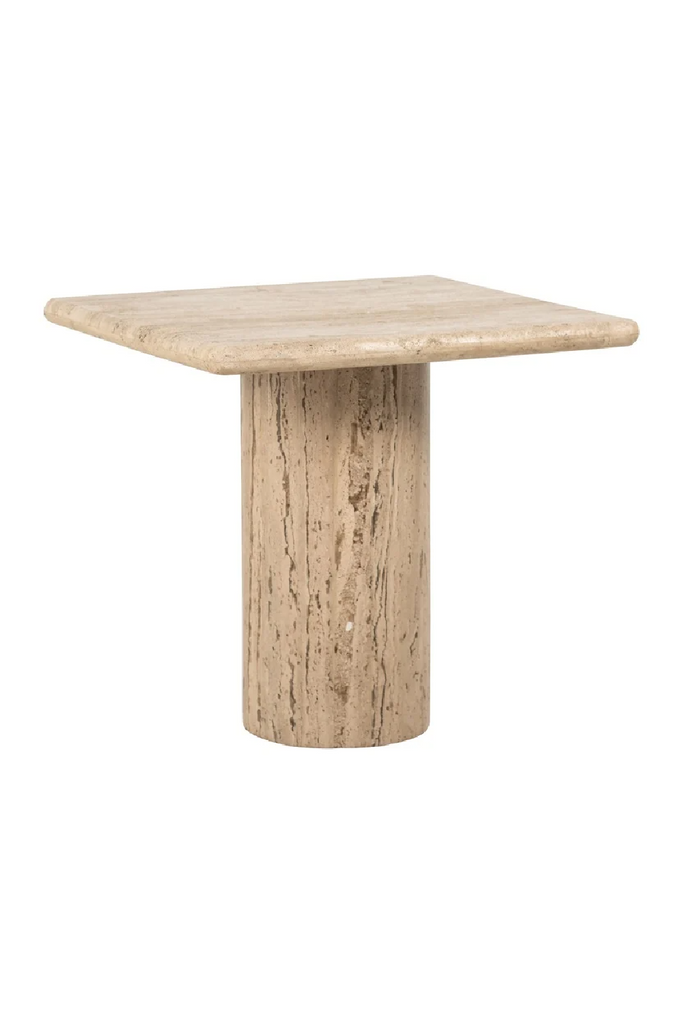 Square Travertine Pedestal Side Table | OROA Hampton