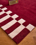 Rouge d'orage – Tapis en laine géométrique - Bordeaux