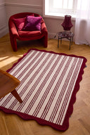 Rouge d'orage – Tapis en laine à rayure - Bordeaux