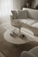 Peyton Travertine Round Coffee Table with Geometric Leg (3 Sizes)