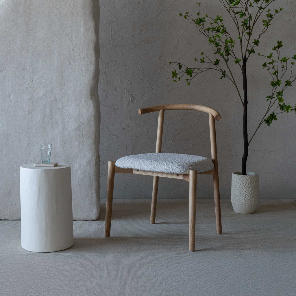 Sandro Natural Wood Modern Boucle Dining Chair