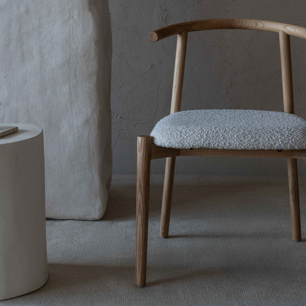 Sandro Natural Wood Modern Boucle Dining Chair