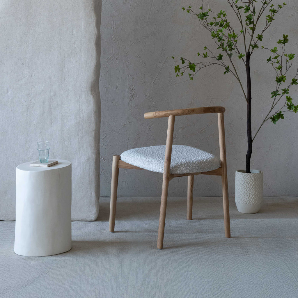 Sandro Natural Wood Modern Boucle Dining Chair