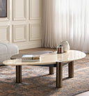 Table Basse — Travertin, Bois & Inox