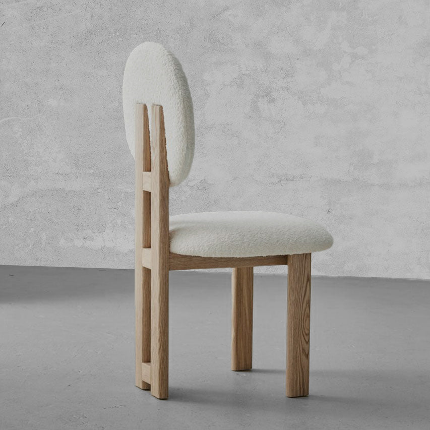 Mid-Century Modern Solid Wood & White Boucle Dining Chair ( Pre-Order 60Days Delivery)