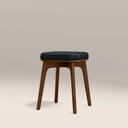 Winchester Low Stool | Vintage Black Faux Leather & Walnut