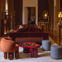 Table d'Appoint en Marbre Rosso Levanto et Bois Verni Bordeaux par Artefatto Design Studio