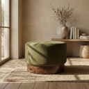 Marie Footstool | Moss Green Sustainable Mohair Velvet & Walnut Burl
