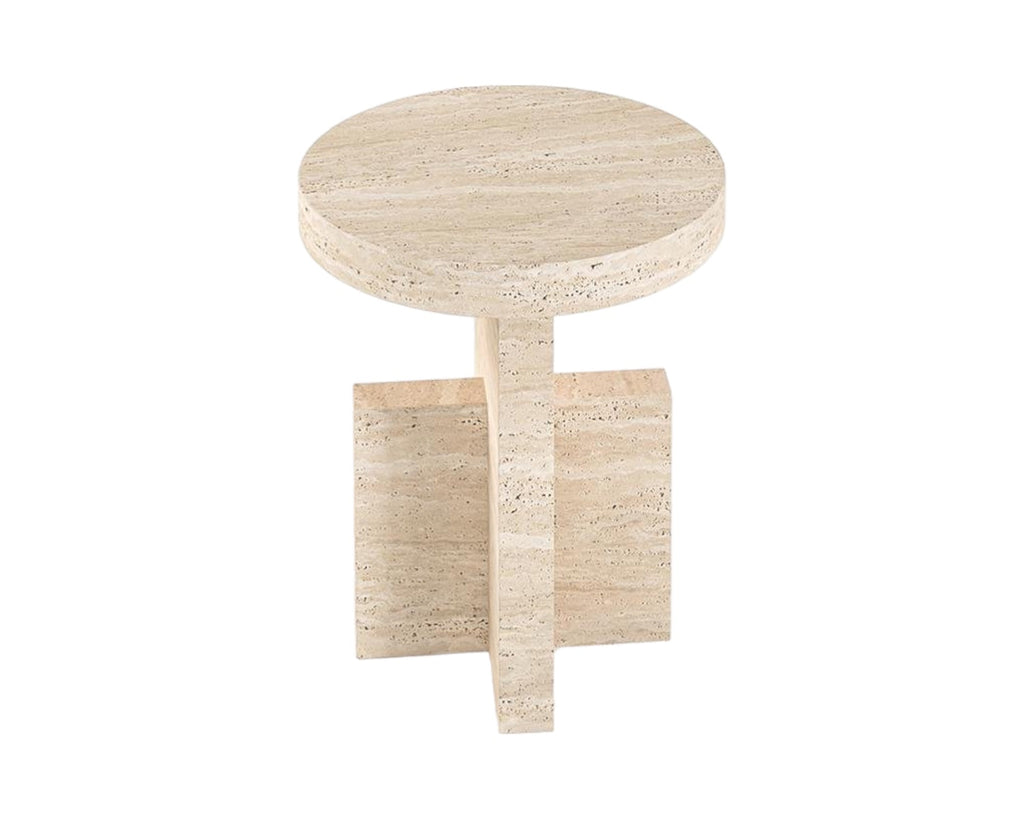 LEXI HAND CRAFTED ORGANIC CREAM TRAVERTINE SIDE TABLE