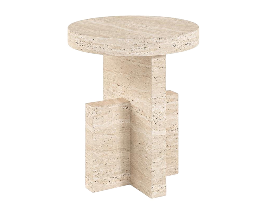 LEXI HAND CRAFTED ORGANIC CREAM TRAVERTINE SIDE TABLE