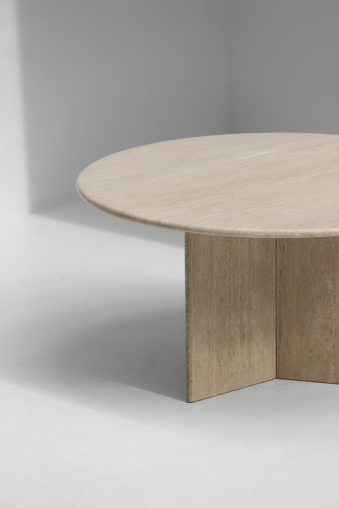 Decorative Round Travertine Dining Table, 1970s