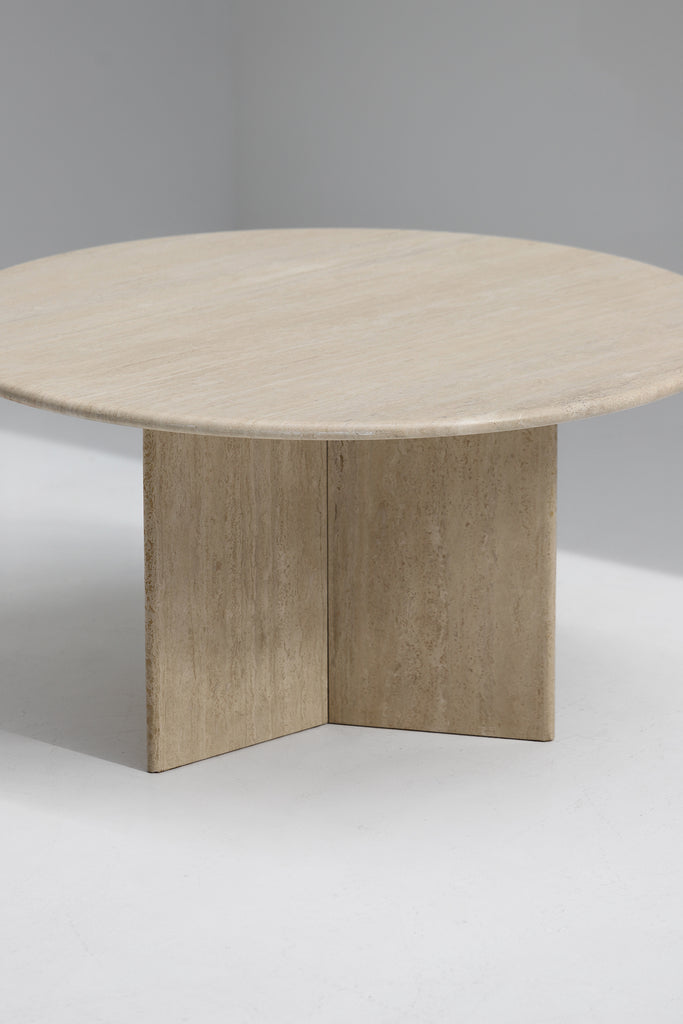 Decorative Round Travertine Dining Table, 1970s