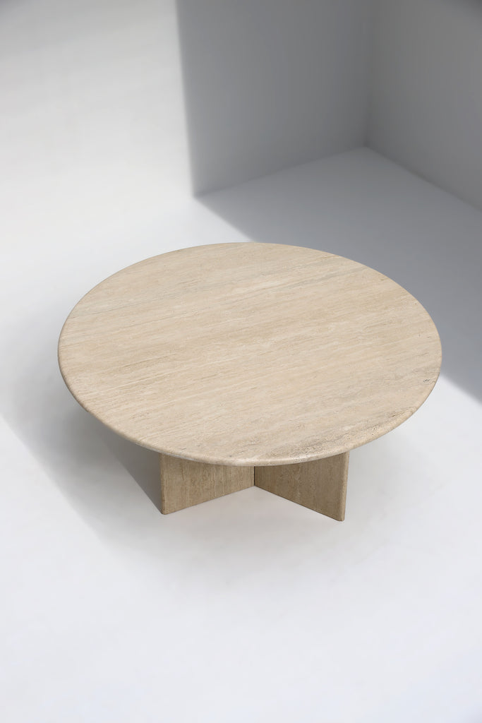 Decorative Round Travertine Dining Table, 1970s