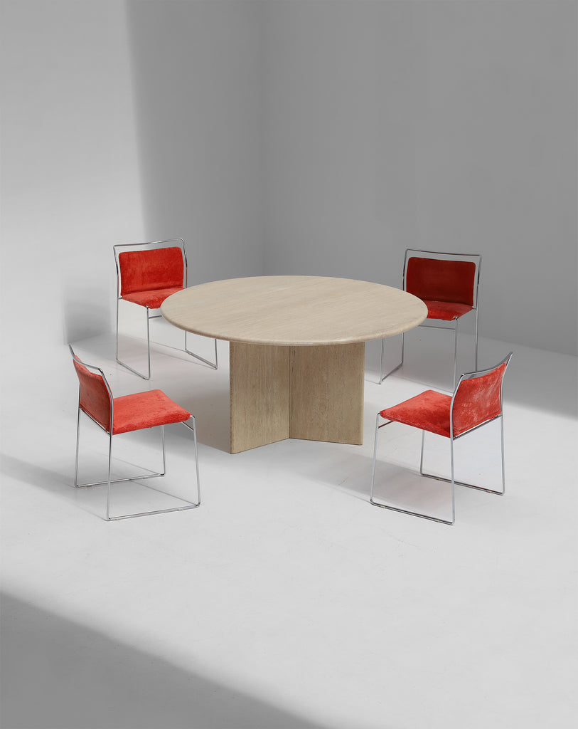 Decorative Round Travertine Dining Table, 1970s