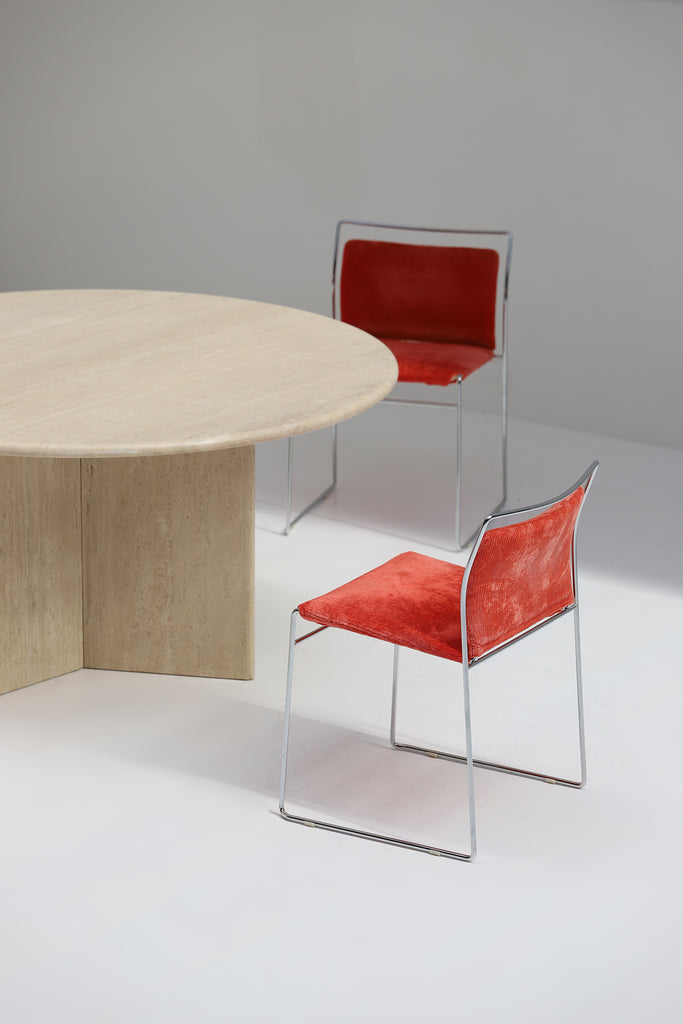 Decorative Round Travertine Dining Table, 1970s