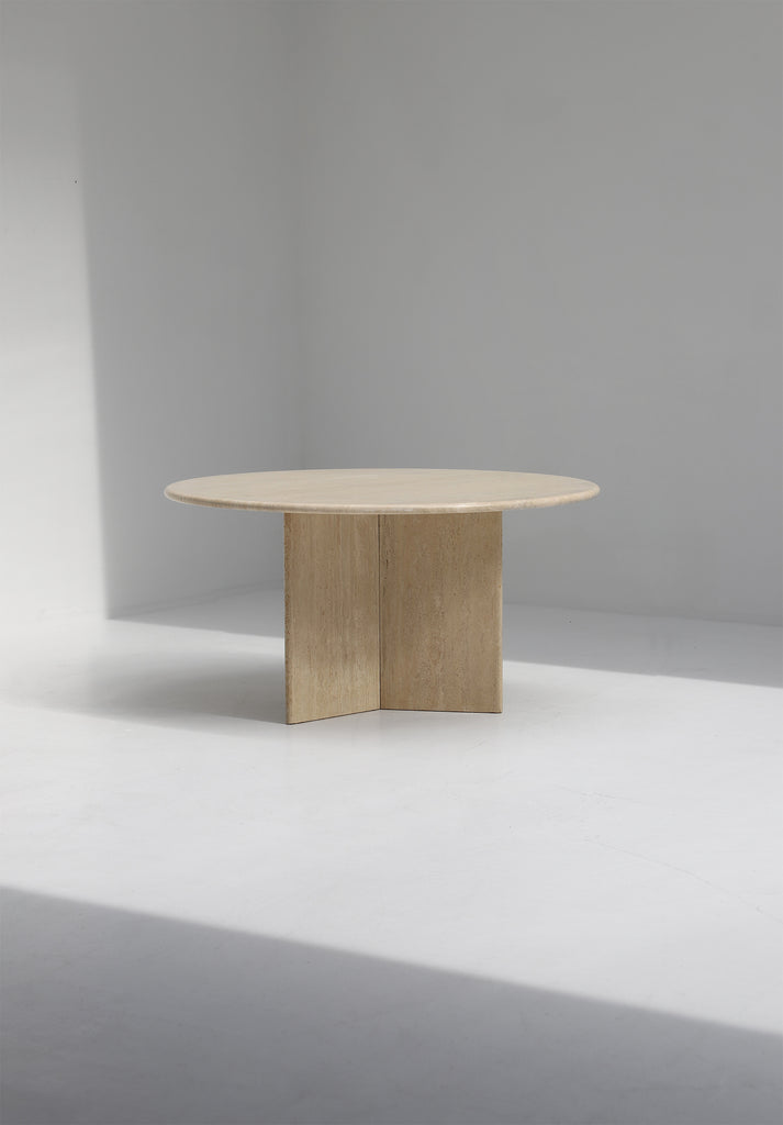Decorative Round Travertine Dining Table, 1970s