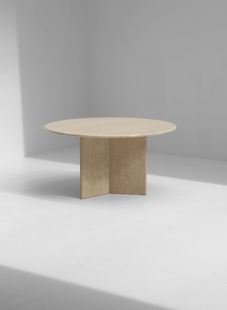 Decorative Round Travertine Dining Table, 1970s